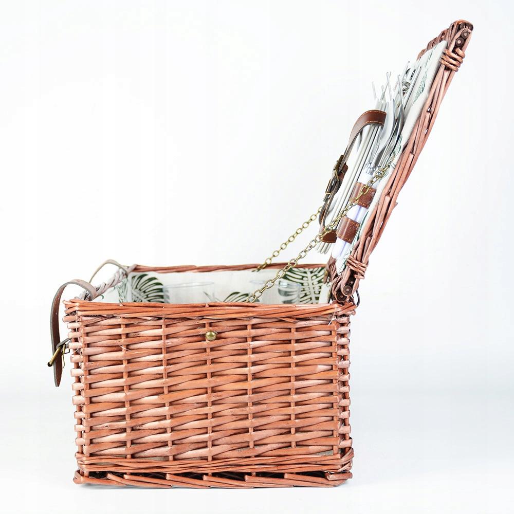 Wiklinowy koszyk piknikowy zestaw plażowy dla 4 osób z talerzami i szklankami