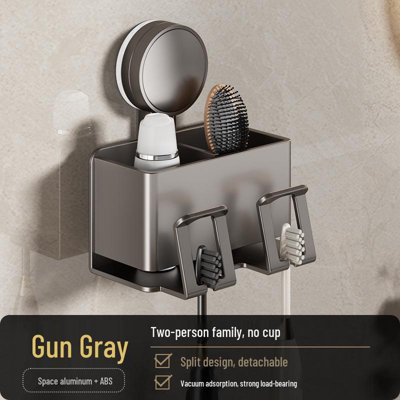 

Wall-Mounted Suction Toothbrush & Toothpaste Holder with Aluminum Storage Shelf