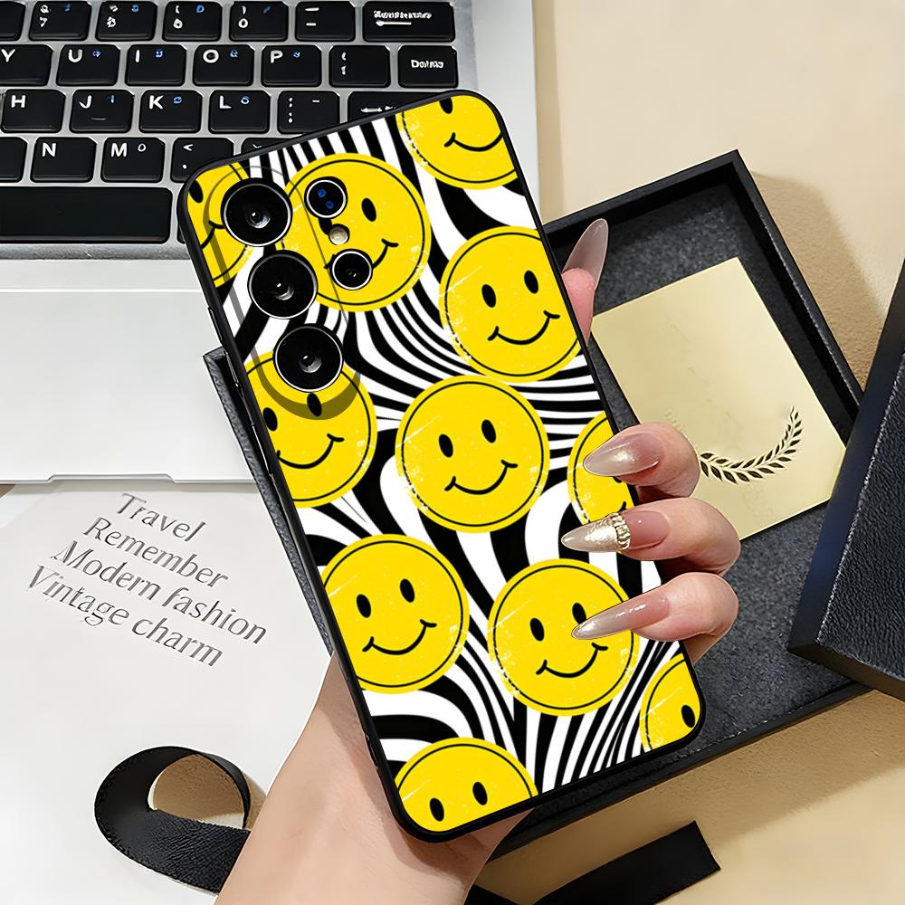 Anime Smile Phone Case For Samsung S26 S25 S24 FE S23 S22 S21 Plus S20 Ultra Note20Ultra Black Soft Shell