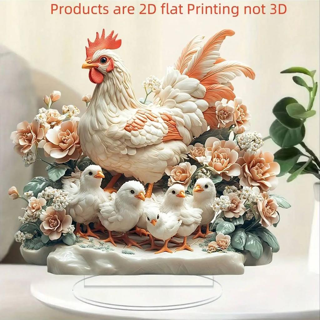 1pc farmhouse style acrylic rooster and chick tabletop decoration, suitable for living room and kitchen decoration,