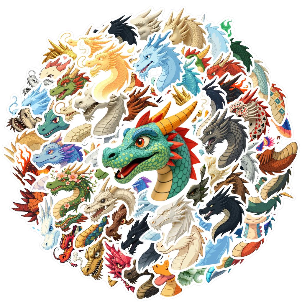 35pcs-100pcs Cartoon Mythical Beasts Stickers Fantasy Dragon Sticker Pack Animal Stickers For Laptop Luggage Scrapbook