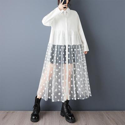 Lange mouw Plus size katoen mesh vintage nieuw binnen jurken voor vrouwen casual losse lente zomer herfst overhemdjurk