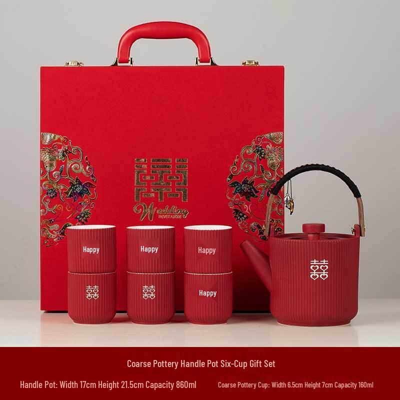 Wedding Tea Set: Teacups & Teapot Gift for Newlyweds, Perfect for Tea Ceremony, Toasting, & Dowry Souvenir