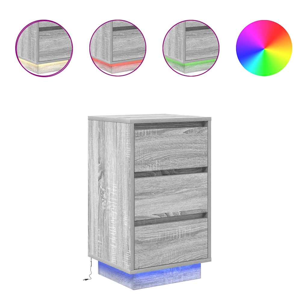 Nightstand with LED Lights Grey Sonoma 38 x 34 x 65 cm