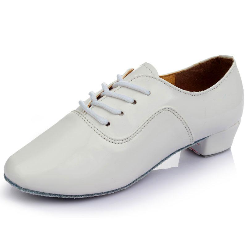 Men Modern Dance Shoes Waltz Dance Shoes Low Heel Square Dance Bright Leather Soft Bottom Fur Sole Boy Sneakers