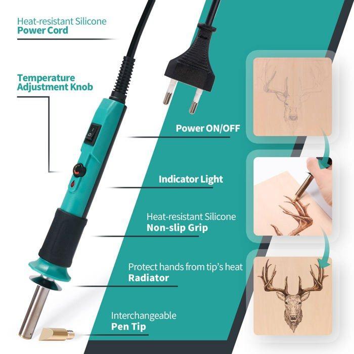 Graveur - yihua - stylo de pyrogravure - 10 pointes - réglage de température - léger et portable
