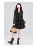 Chic Retro Floral Chiffon Dress: Petite Waist-Cinched Slim Black Style for Autumn & Winter