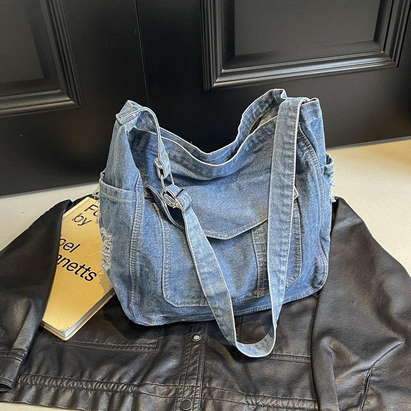 Washed Denim Tote Bag Women's New Large-capacity Shoulder Bag Class Messenger Bag