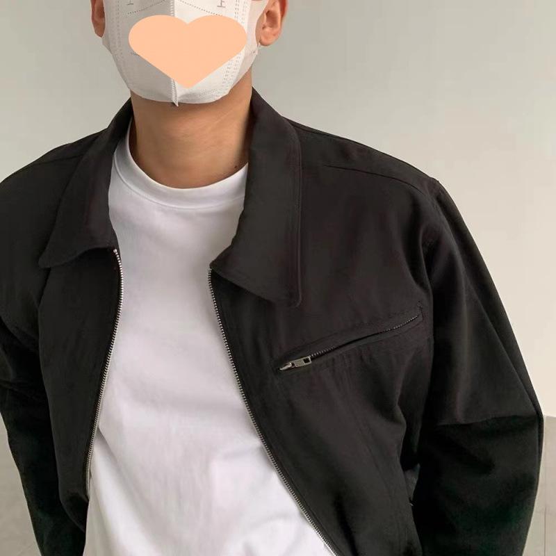 Chaqueta Corta Chaqueta para Hombre Primavera y Otoño High Street Retro Negro Casual Top Chaqueta con Solapa para Niños