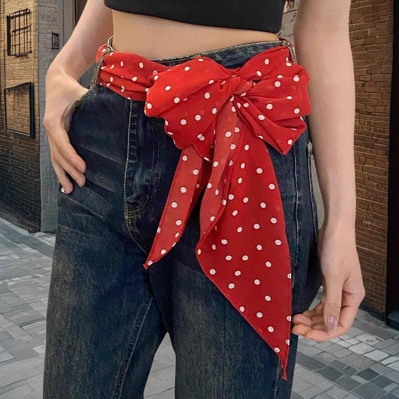 2025 New Wave Point Silk Scarf Women's Spring/Summer Versatile Printed Series Neck Tie Hair High End Drift Belt