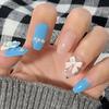 Medium-length Detachable False Nail Tips with Cute Cat Diamond Design, Blue, Skin-Brightening, Perfect for Students
