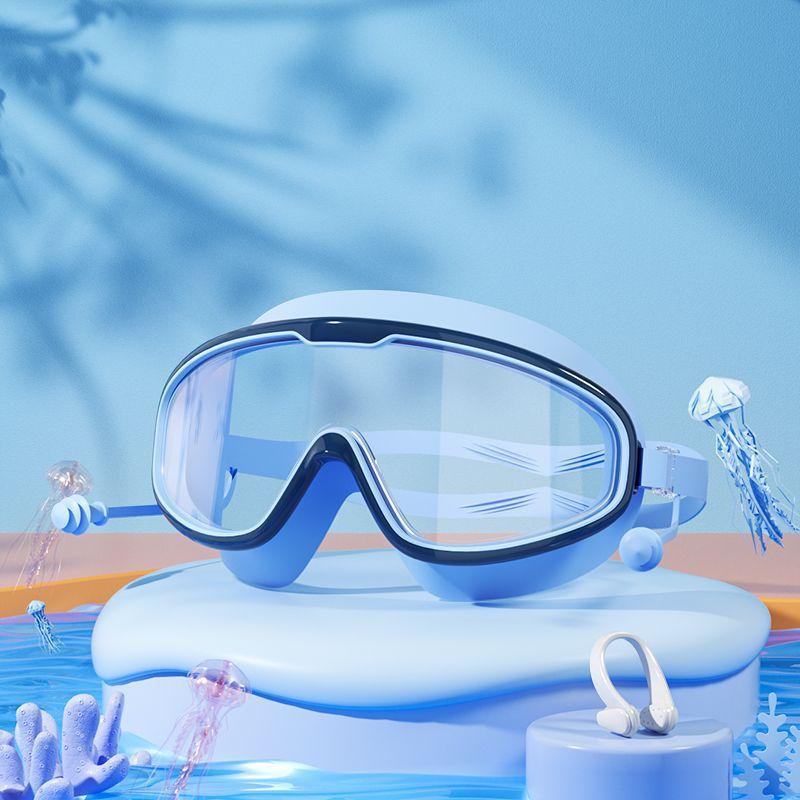 Children/Adults Fashionable Large Frame Waterproof High-Definition Swimm Goggles With Earplugs
