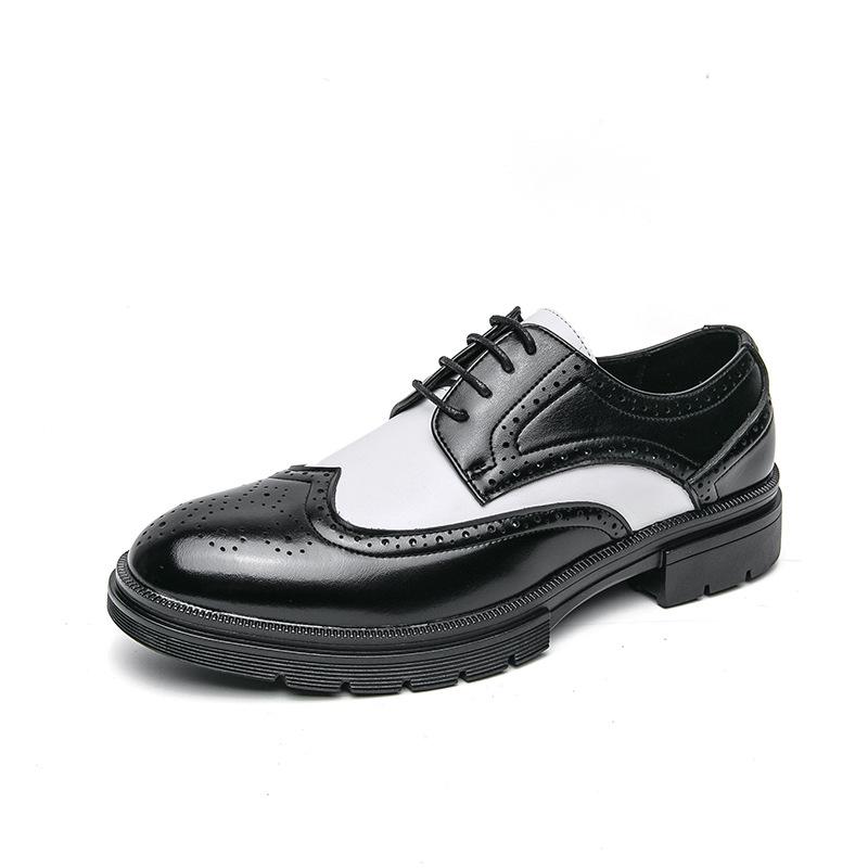

Men s leather shoes trend low-top pointed casual shoes spring and autumn new British business dress color matching lace-up men s shoes 46