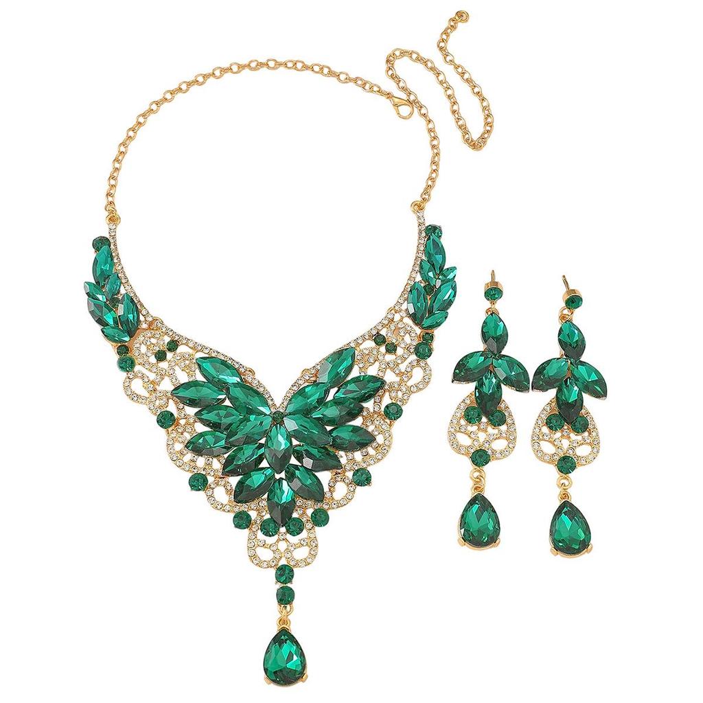 Elegant Rhinestone Water Drop Necklace Set - High-End European & American Court Style Jewelry for Women
