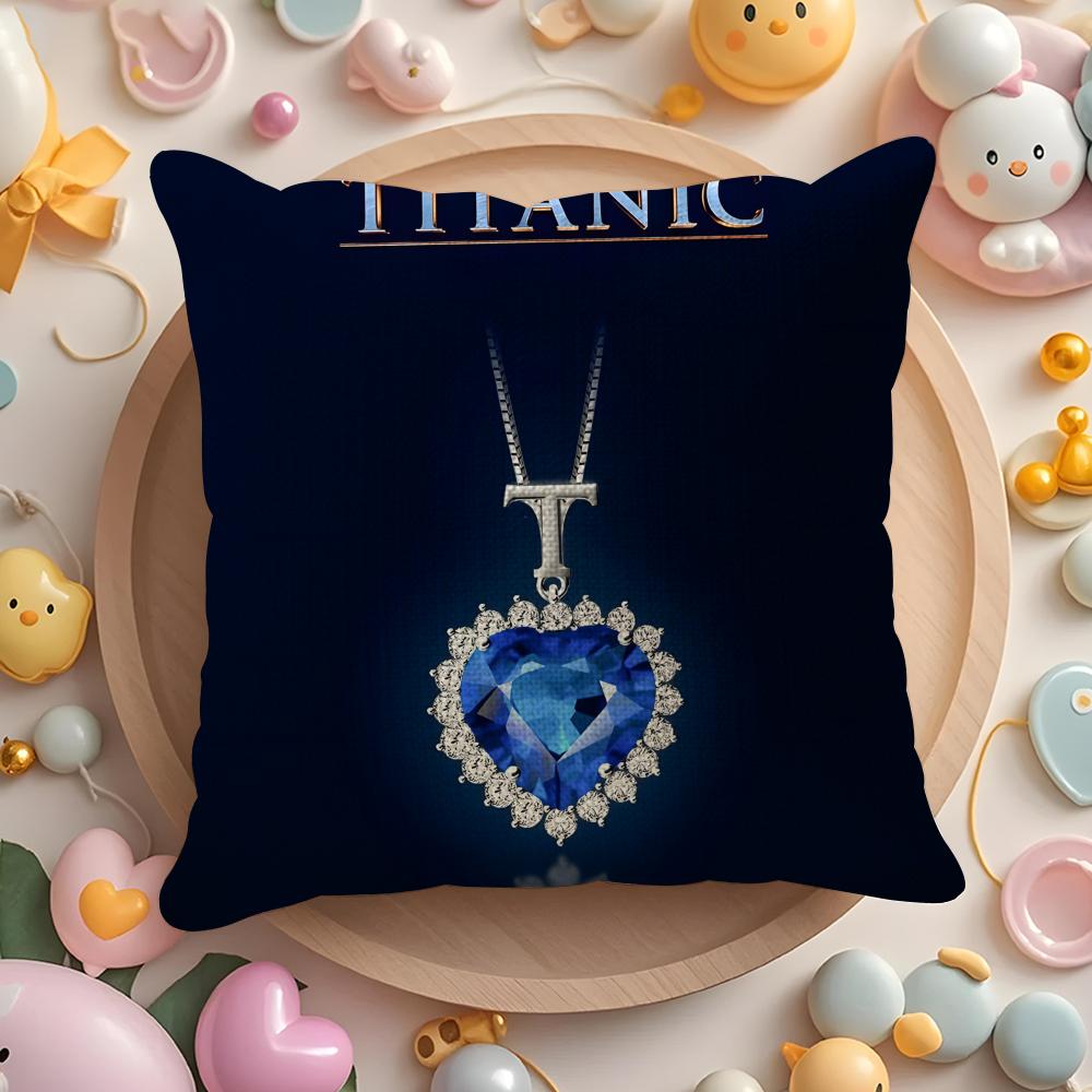 Ocean Heart Sapphire T-Titanic Pillow Case Sofa Living Room Bedroom Headboard Backrest Cushion Square Cushion