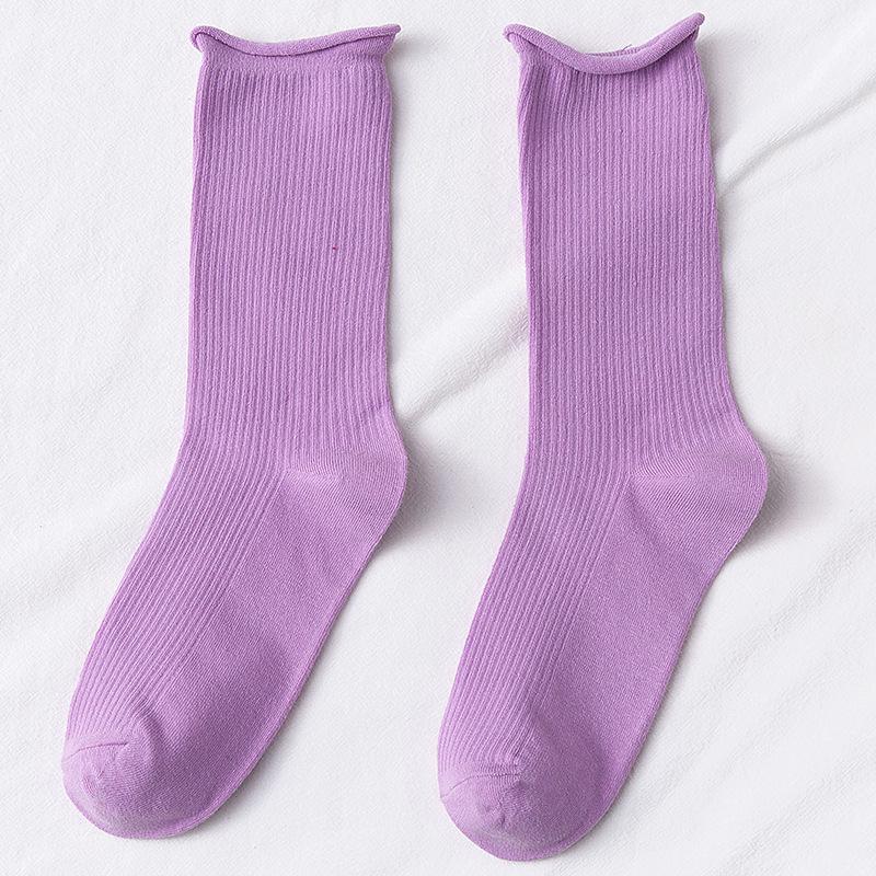 Colorful Women's Mid-Calf Candy Color Cotton Socks - Versatile for Spring and Autumn, Sporty and Over-the-Knee.
