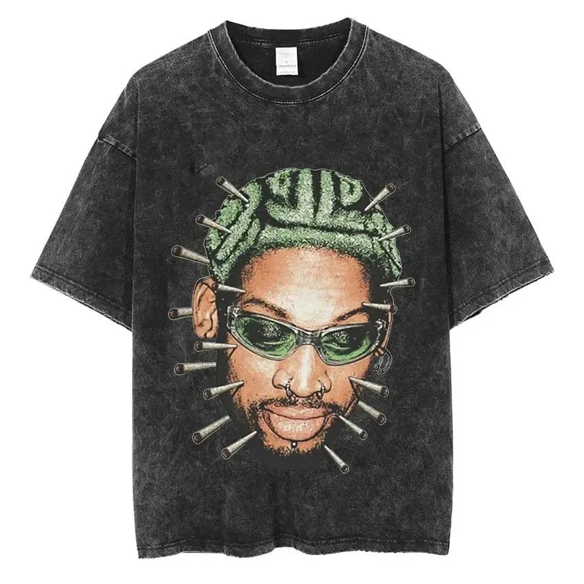2026 Dennis Rodman Basketball Graphic T Shirt Men's Vintage Washed Short Sleeve T-shirts Men Men Hip Hop T-Shirt Streetwear