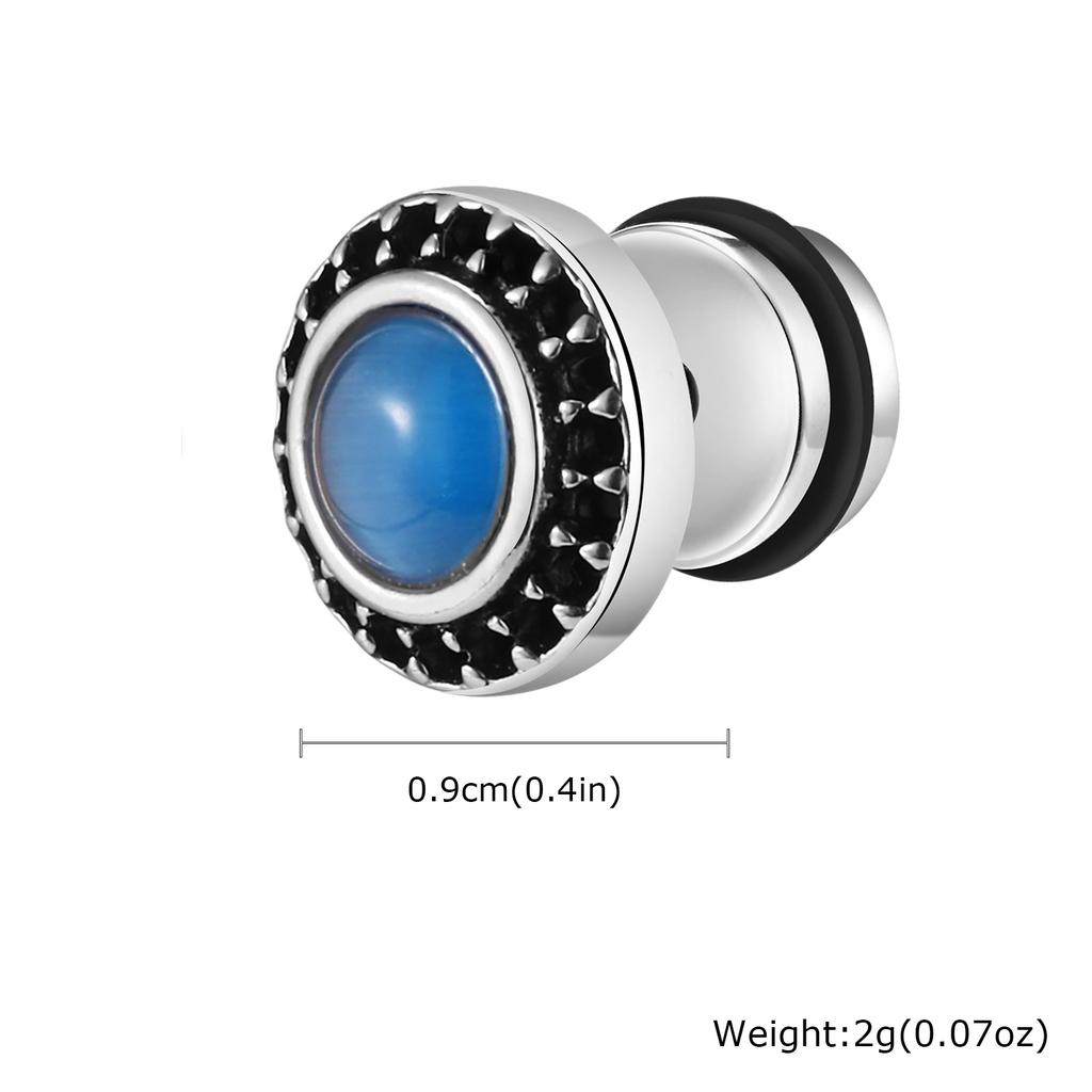 New Natural Stone Men's Small Round Stud Earrings,Simple Stainless Steel Metal Stud Earrings,Hip Hop Cool Jewelry Gift