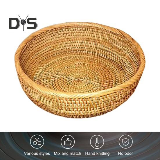 Oppbevaringskurv i rotting Rund serveringskurver til stue Håndvevd fruktskål Brødkurv til kjøkkenbenk