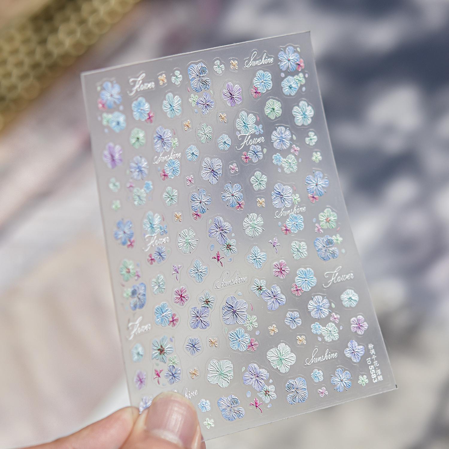 Tomoni Retro Pink Floral Embossed Nail Art Stickers - Versatile Everyday Nail Decorations