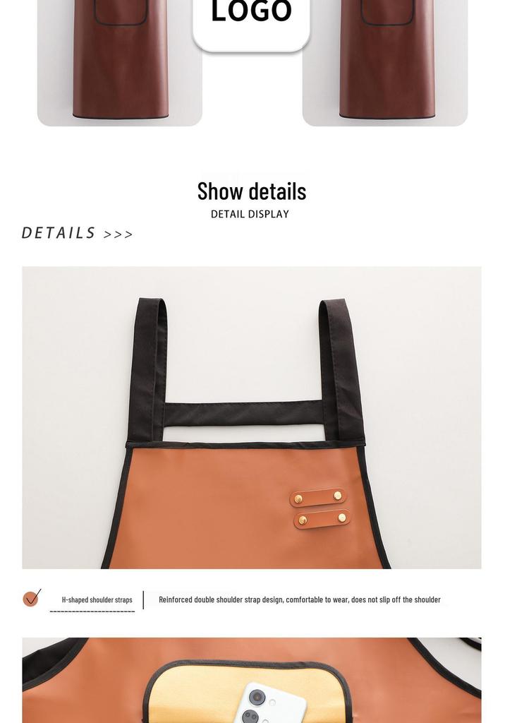 Waterproof PU Leather Apron for Kitchen & Catering - Oil-Proof, Custom Logo, Unisex Design