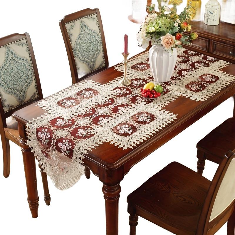 Spitze Tischläufer Transparentes Glasgarn Bestickt Kaffeetisch Tischset Haushalt Esstisch TV-Schrank Tischdecke