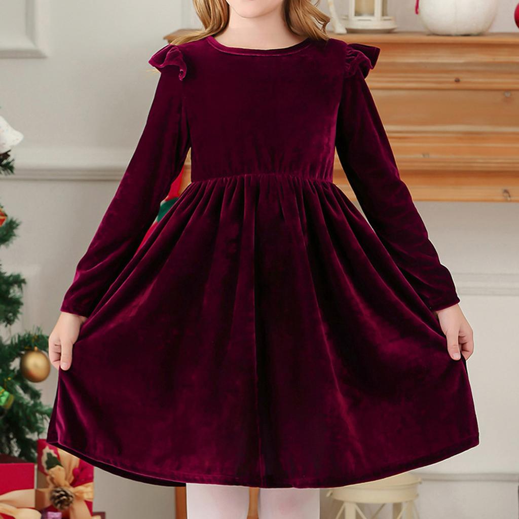 Children's Fashion Ruffled Long Sleeve  Sky Mesh Dress