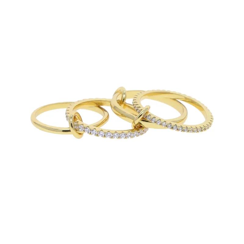 Fashion Gold And Silver Gold-Plated 4 Stackable One-Piece Thick Sparkling Zircon Rings For Women's Party Jewelry Rings