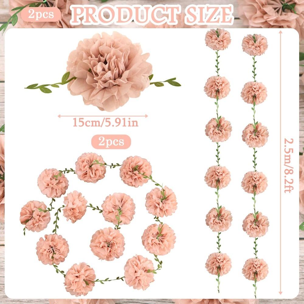 2pcs Nude Tissue Paper Pom Pom Garlands Paper Flowers for Birthday Wedding Decor Tissue Paper Pom Pom Boho Flowers Wall Hanging Décor Supplies