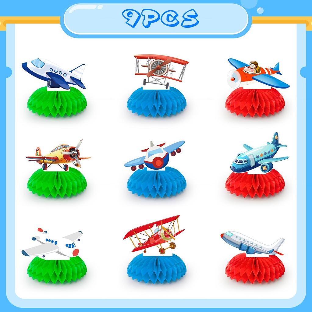 Airplane Honeycomb Centerpieces, 9 Pcs Aircraft Honeycomb Centerpieces Airplane Party Centerpieces, for Airplane Birthday Party Decorations