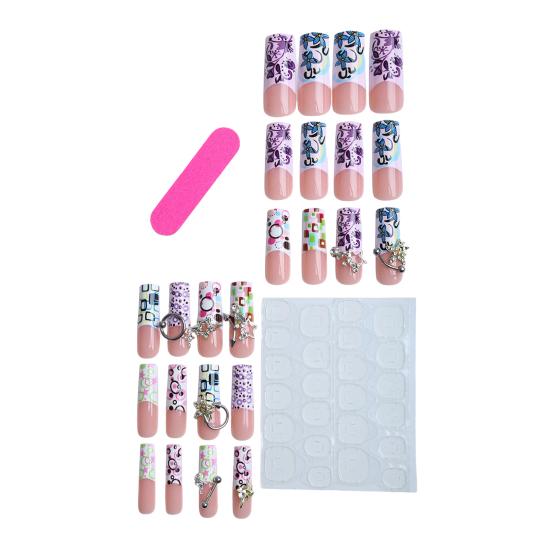 1 Set 3D Press On Nails Easy Removal Almond French Tip Stick-on Fake Nails Full Cover Glue On False Nails Women DIY Manicure Supplies