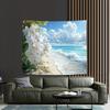 Tropical Beach Tapestry, White Orchids And Seagulls Print, Scenic Wall Art For Home Dorm Background