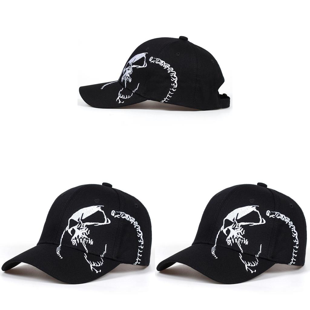 Fashion Skull Embroidered Baseball Cap With Short Brim And Adjustable Fit For Daily Wear
