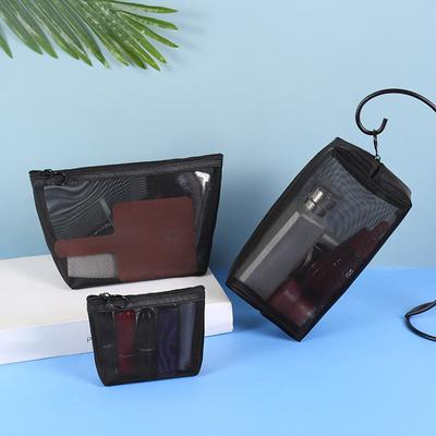 Black Transparent Nylon Mesh Storage Bag Bathroom Toiletries Skincare Products Organizer Travel Portable Makeup Cosmetic Bag