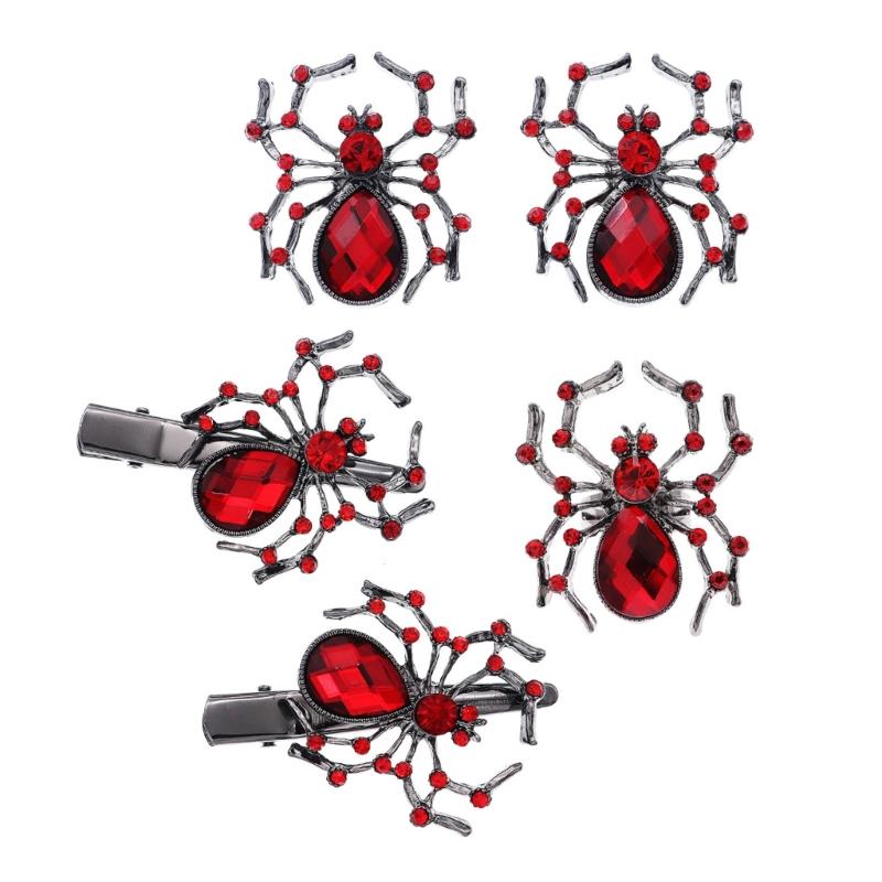 

Diamond Spiders Shape Hairpin/Earring/Rings Set Halloween Hair Clip for Vacation Carnivals Ponytail Bangs Hairpin Girl 1