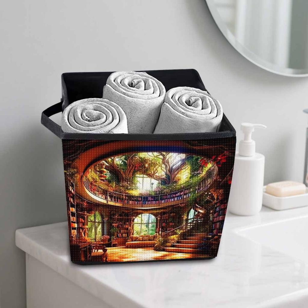Book House Library 5D Diamond Painting Storage Basket Full Round Drill Mosaic Diamond Embroidery Cross Stitch Kits Home Decor Home Decor