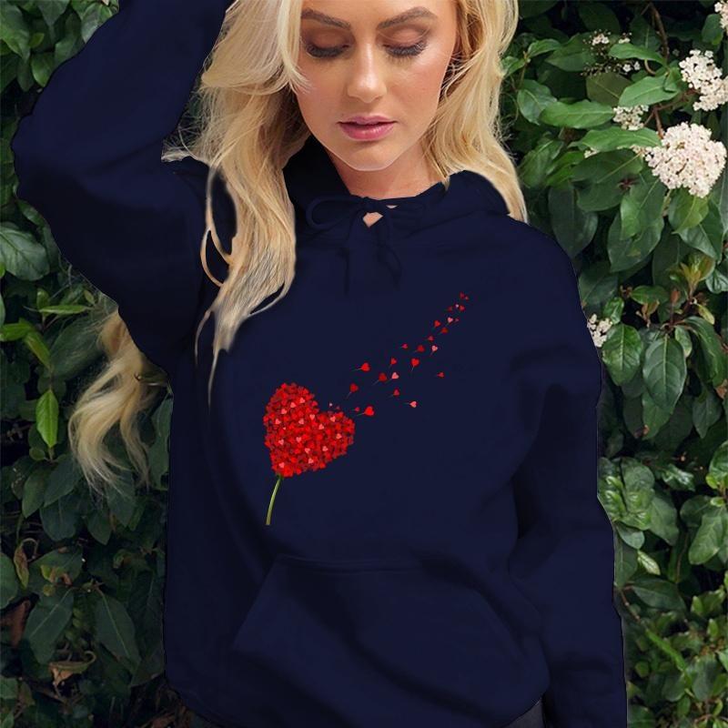Heart Dandelion Printed Hoodies Women Sweatshirt Hooded Casual Tops Pullovers