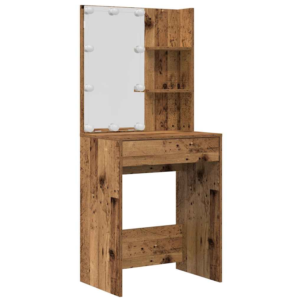 Makeup Table Set with LED Lights Rustic Wood Effect Engineered Wood