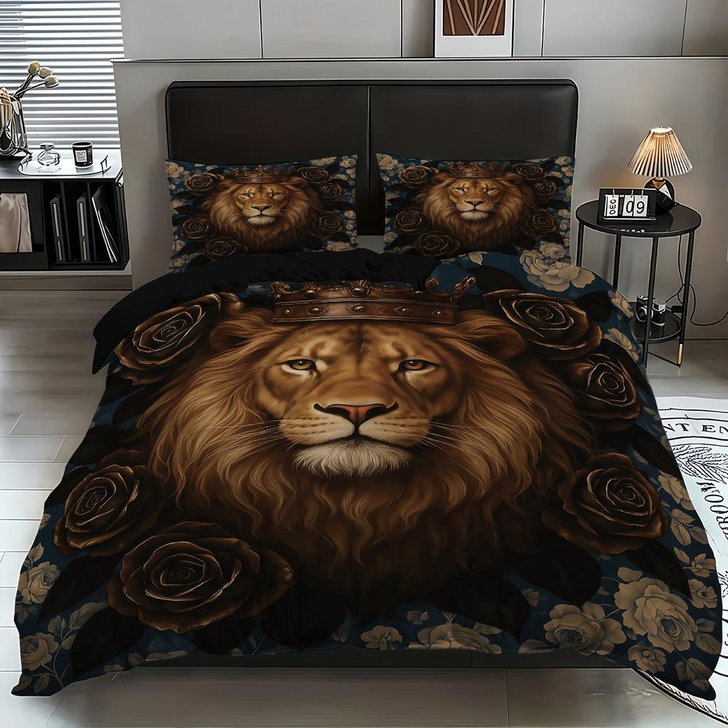 Three-Piece Quilt Cover Lion 3D Digital Printing Bedding Polyester Quilt Cover Home Textile Products