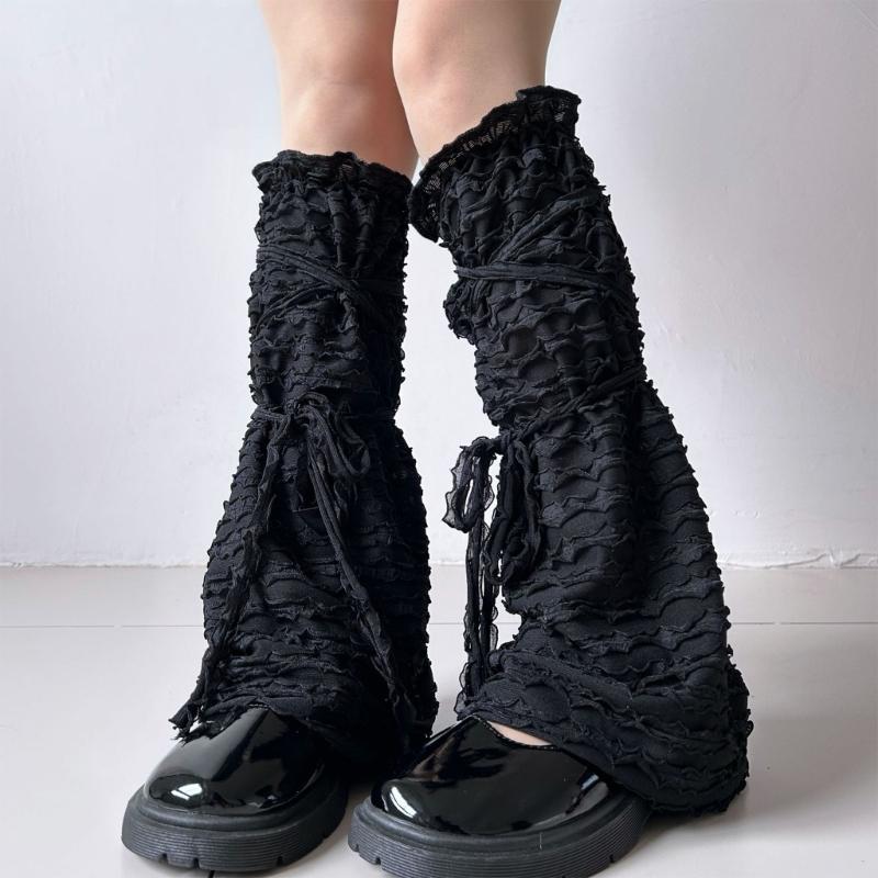 Ballet Dance Leg Warmers Summer Mesh Leg Warmers Flared Leg Sleeves Sweet Bows Lace Up Legwarmers Streetwear for Womens