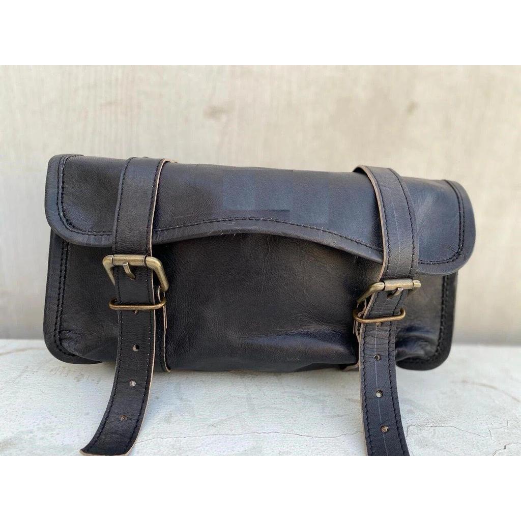 Motorcycle Saddle Side Bag Real Vintage Leather Left Right Front Back Tool Pouch