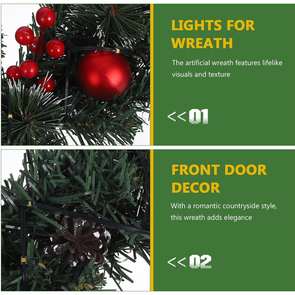 Christmas Wreath With Led Lights Red Berries Pine Cones Faux Evergreen For Front Door Wall Fireplace Holiday Decor Outdoor