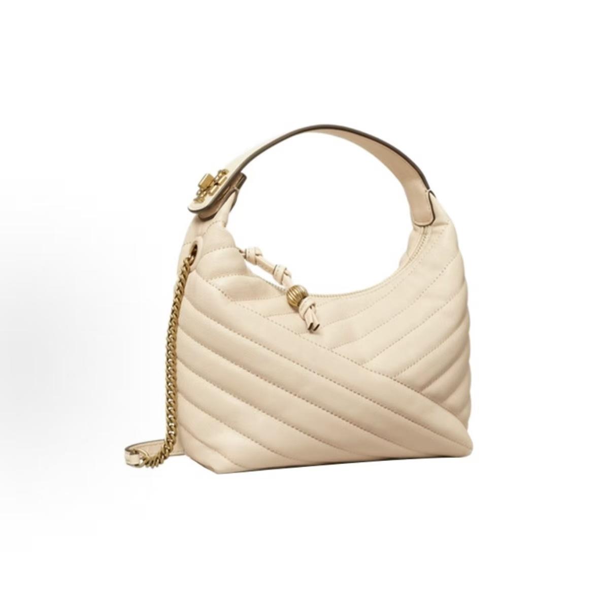 

Tory Burch Kira Herringbone Quilted Chain Leather Crescent Bag Women Handbags White 85173-125 Basic Set (Bag+Dust Bag)