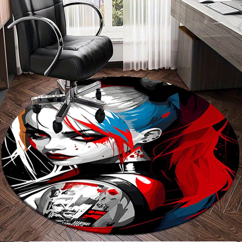 1PC Quinn Artwork Round Rug, Non-slip Chair Mat, Home Decor, Circle Carpet Perfect for Office, Bedroom, Living Room,Christmas gift