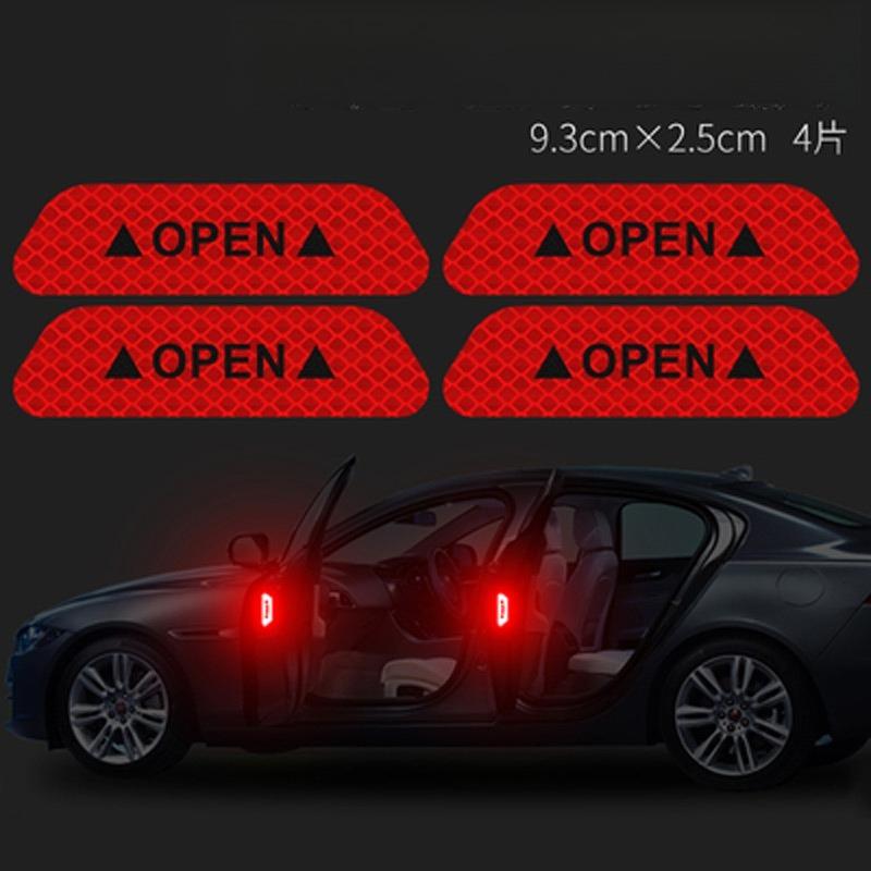 4PCS Car Door Reflective Sticker Safety Warning Sticker Open Reflective Film Car Door Decoration Sticker