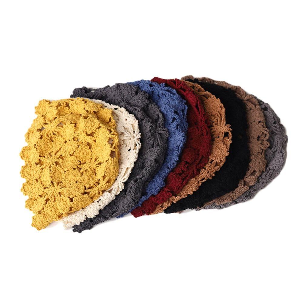 Flowers Knitted Hat Hollowed Out Skullies Hat Breathable Sun Visor  for Women