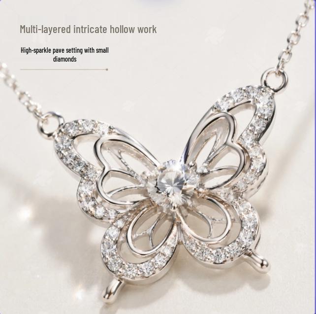 Elegant Butterfly Necklace with Diamond Inlay - Trendy and Versatile Gift for Her