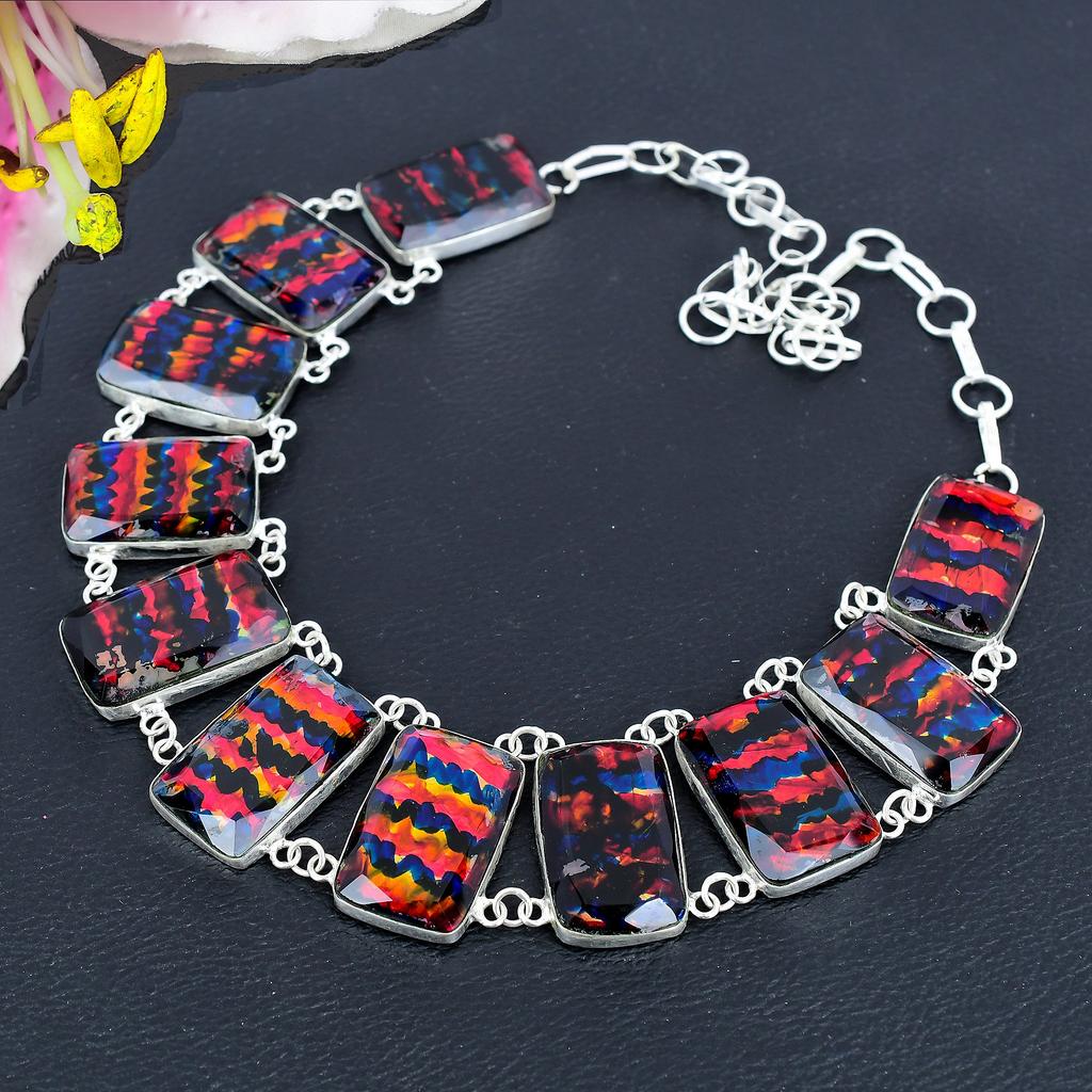 Mexican Dico Glass Gemstone 925 Sterling Silver Jewelry Necklace 18" KG-1861
