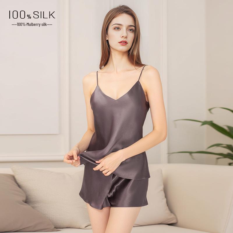 Women's Summer 100% Mulberry Silk Camisole and Shorts Pajama Set
