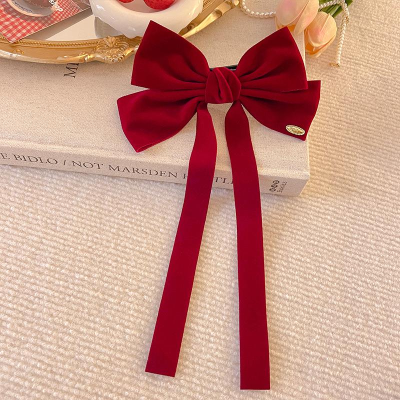 High-End Christmas Red Bow Hair Clip for Updo Styles